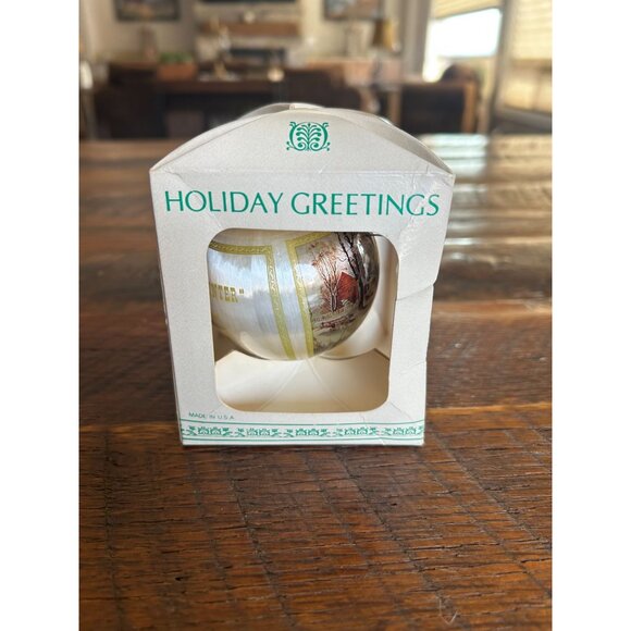 Vintage Holiday Ornament "The Old Homestead In Winter" By Currier & Ives With Bo - Picture 6 of 9